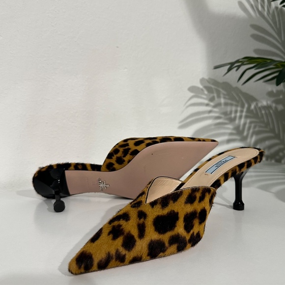 Prada Leopard Pony Hair Pointed Toe Mules Size 39 - Picture 5 of 11